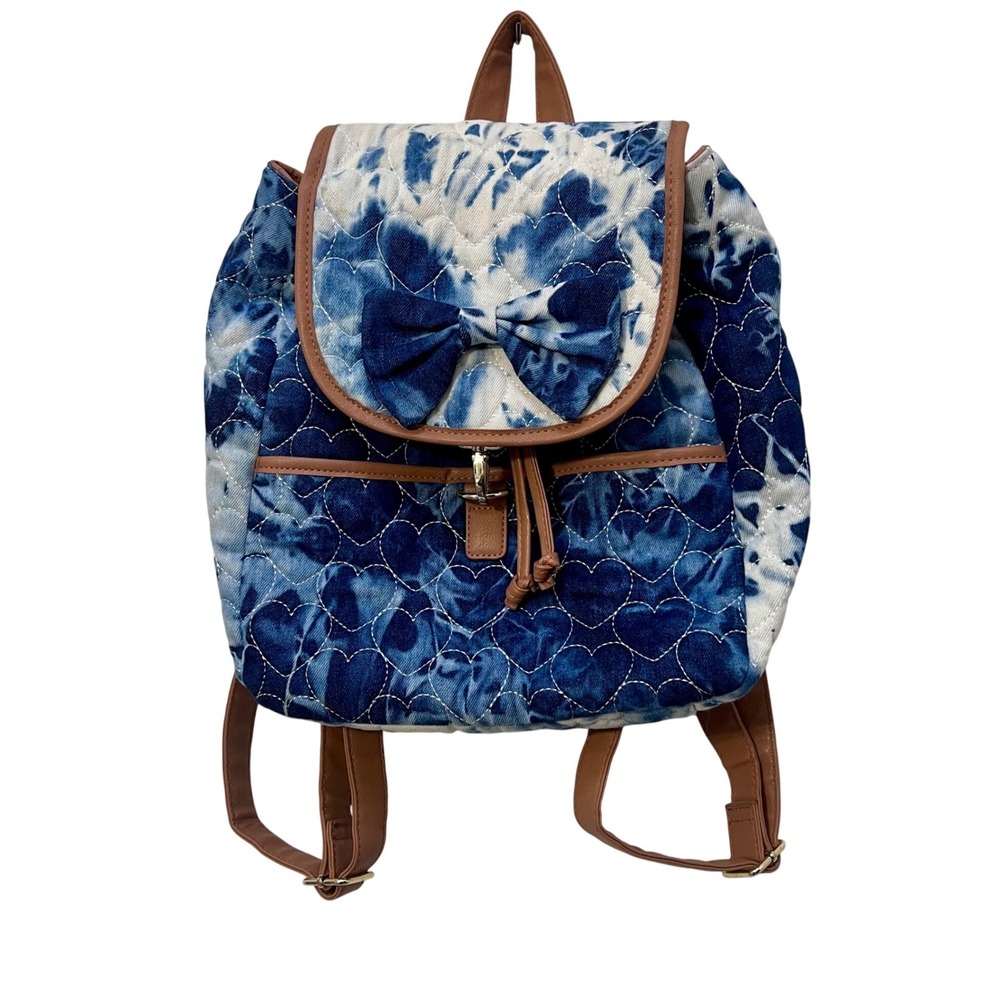 Luv Betsey by Betsey‎ Johnson Blue Tie Dye Heart Quilted Bow Drawstring Backpack